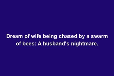 Dream of wife being chased by a swarm of bees: A husband's nightmare.